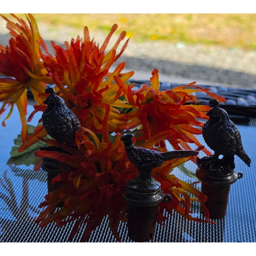 Vintage WTU Hand-Painted Enamel Pewter Wine Stopper Lot - 3 Game Birds